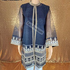 Formal 2PC Black Embroidered Organza Kameez Silk Undershirt Pakistani Indian NEW